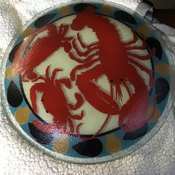 (Host Pick) Peggy Karr RARE Lobster&crabs Artist Glass 16” Round Serving Platter - Picture 5 of 6